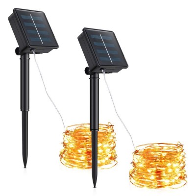 Solar String Lights, Outdoor String Lights with 50 LEDs 16.3ft Silver Copper Wire 8 Modes Waterproof