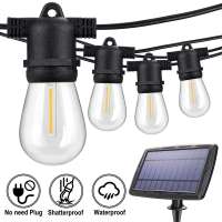 S14 string lights Solar Powered String Light 15 LED Bulbs E26 Hanging Indoor Outdoor Garden Lights for Patio/Bistro/Cafe